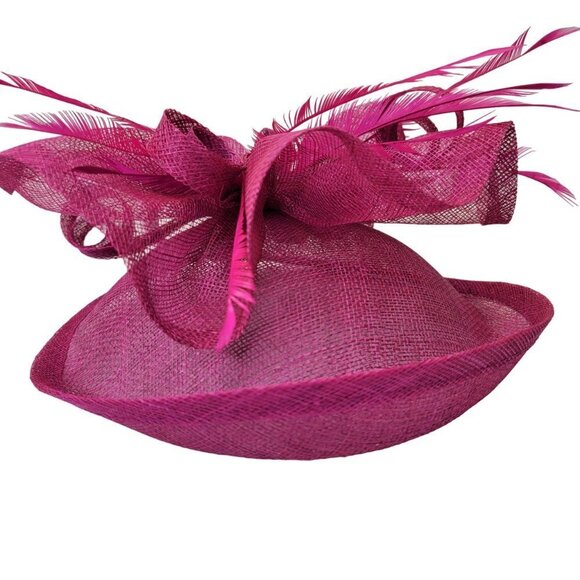 Magenta Purple Disc Fascinator with Upturned Brims Loops Bows and Feathers - Picture 9 of 14